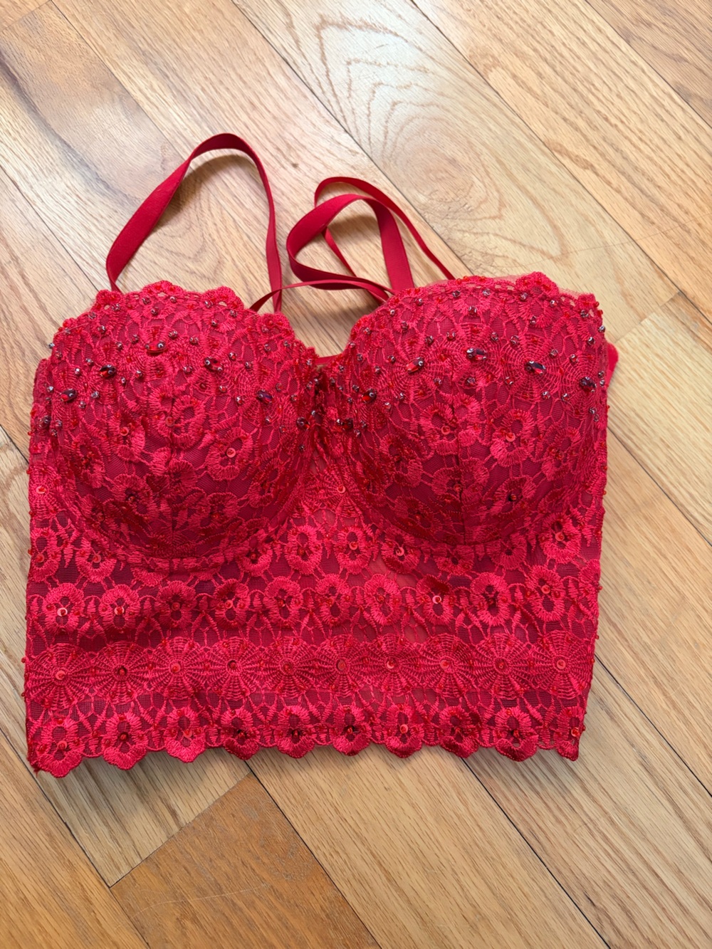 Windsor Red Lace Beaded Longline Bustier Top